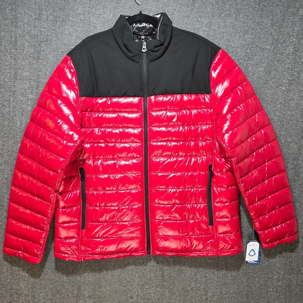 Nautica Men's Reversible Puffer Jacket‎ Red / Black Stretch Coat Size 2XL NWT